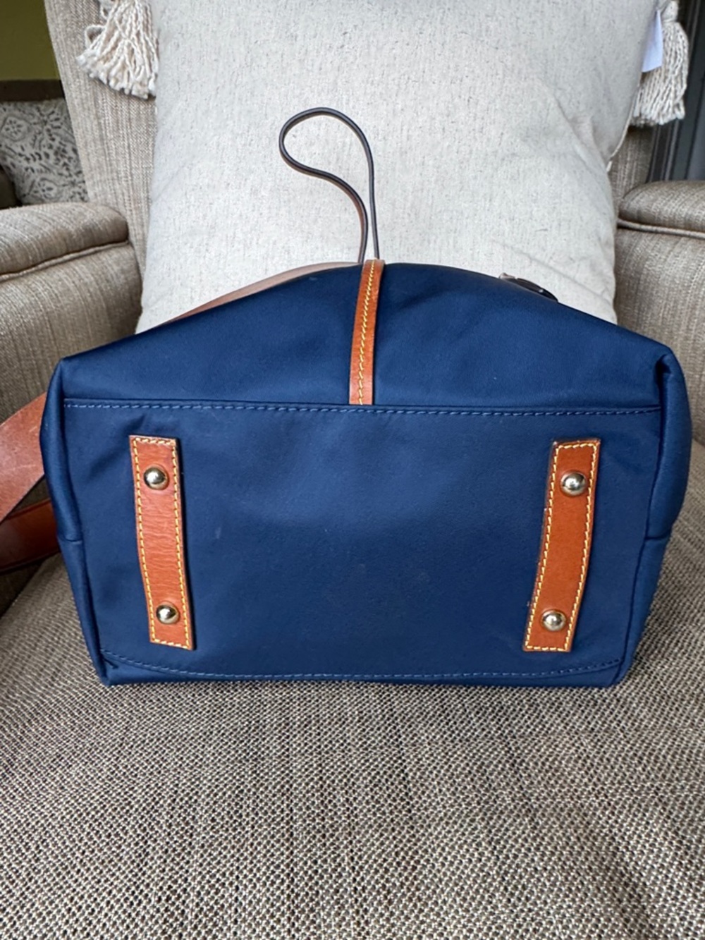 Dooney & Bourke Wayfarer Navy and Brown Drawstring Shoulder Bag - Picture 2 of 7